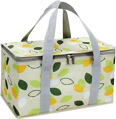 Insulated Picnic Bag, Soft Cool Bag, Reusable, Beach Bag, Cooler Bags, Outdoor Large Capacity Bento Tote, Leak-Proof Foldable Cooler Bag, Zip Top for Camping BBQ Shopping Fishing Family (Leaf)