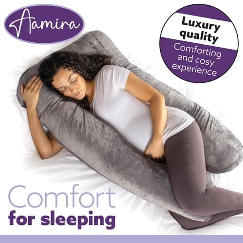 Aamira U Shaped Pregnancy Pillow, Memory Foam, Velvet Cover, Dark Grey — view 5