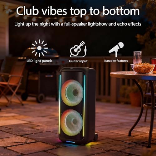 PHILIPS TAX5000E Bluetooth Party Speaker 200W Max, Bass+, Lightshow, 14h Battery, TWS & Auracast, Mic/Guitar Inputs, IPX4 Splash-Proof, USB, AUX, App Control, Wheels & Handle — view 6