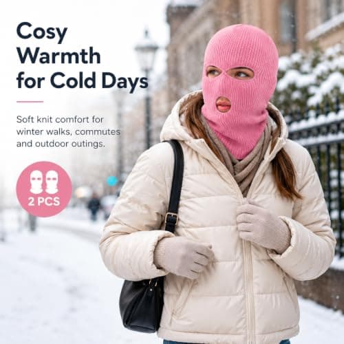Trevixor 2 Pcs Pink Balaclava, Full Face Balaclava for Women, 3 Hole Ski Mask and Pink Mask for Costume Parties, Outdoor Activities and Photo Props — view 5