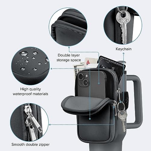 Water Bottle Pouch For Stanley Cup 40oz 30oz, Running Water Bottle Bag for Cards, Keys, Phone, Gym Accessories For Men Women, Travel Tumbler Mug Pouch Compatible With Stanley, Simple Modern(Charcoal) — view 2