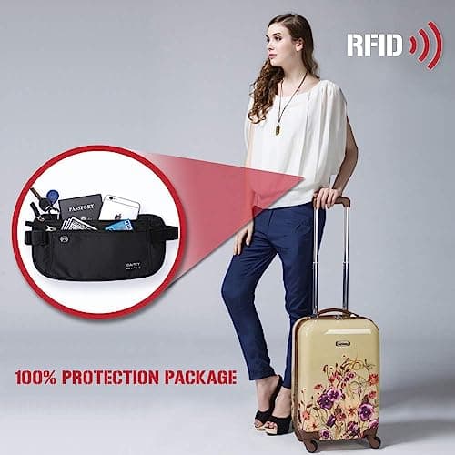 DAITET Money Belt - Passport Holder Secure Hidden Travel Wallet with RFID Blocking, Undercover Fanny Pack (Black) — view 6