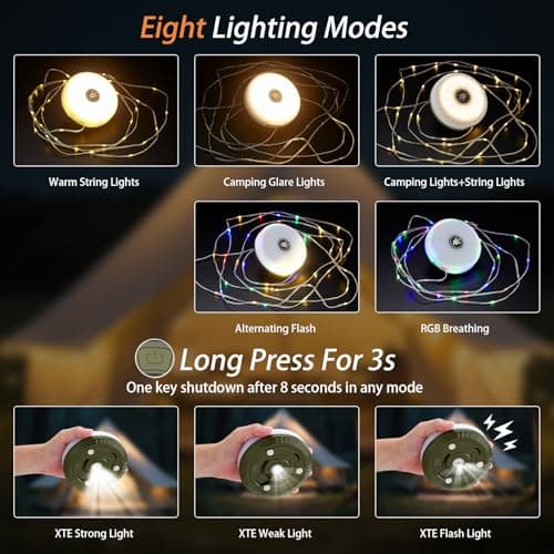 2-Pack Camping String Lights 10M, 4 in 1 Portable Camping Fairy Lights Rechargeable, 8 Lighting Modes, USB Charging, Quick Storage, Waterproof Tent Lights String for Camping, Yard, Christmas,Festivals — view 2