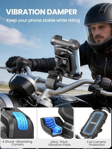 tounee Motorcycle Phone Mount - Dual Vibration Dampener, Tool-Free Bike Phone Holder Handlebar Clip & Secure Lock for iPhone 16/15 Pro Max, 4.7-6.7" Phones - Black — view 6