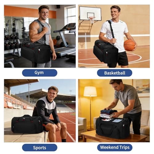 LONALIA 45L Sports Holdall Bags for Men, Gym Duffle Bag, Black — view 6