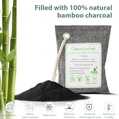 HOTUT Bamboo Charcoal Air Purifying Bags, 4×200g Activated Charcoal Bags, Removes Odors and Moisture, Odor Absorber for Home, Car, Pets, Bathroom (Pack of 3) — view 5