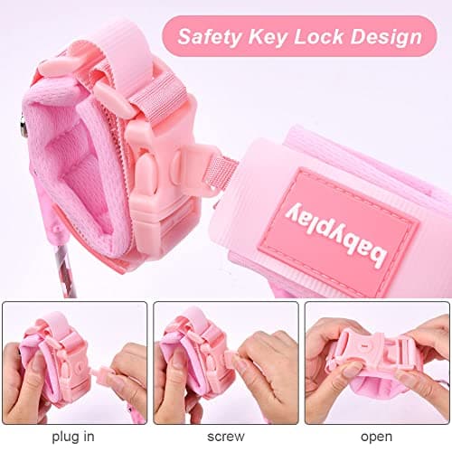 AOMIG Anti Lost Safety Wrist Link Belt, 1.5M Wrist Reins for Toddlers with Key Lock, Baby Reins Toddler Reins for Walking & Travel, Toddler Wrist Strap for Walking (Pink) — view 5