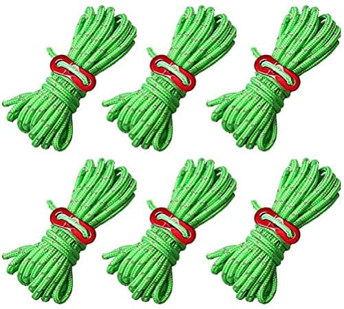 nuosen Guy Ropes, 6 Pack 4mm Tent Guy Line 13 Feet Reflective Cord Guy Line