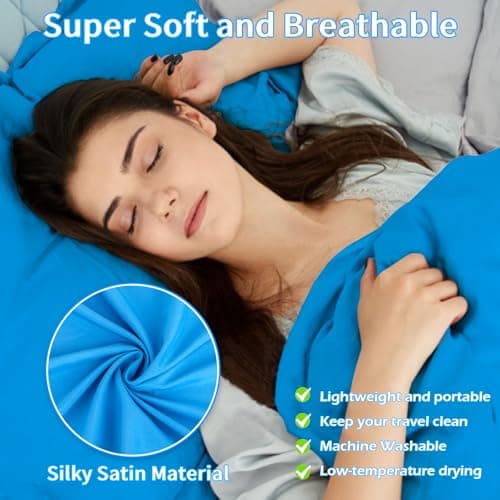WILLNORN 2 Packs Sleeping Bag Liner-Connectable Travel Sheets for Hotel Camping, 2 Single Sleeping Bag Liners-Can be Combined Into 1 Double Sleeping Bag Inner-Red&Blue — view 2