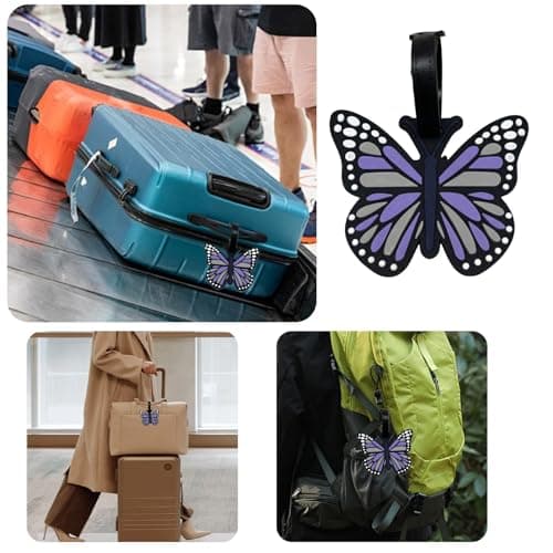 Gdrghe 2Pack Cute Butterfly Silicone Luggage Tags Easy Identification Suitcase Tags with Name Card Holder for Travel Accessories Handbag Backpacks — view 6