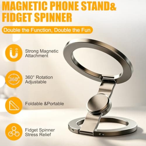 Fidget Spinner Magnetic Phone Holder Stand, Dual Sided Magnet Phone Grip Ring Compatible with MagSafe Cases, for iPhone & Android Devices, Stress Relief Accessory for Gym, Home, Travel，Rose Gold — view 2