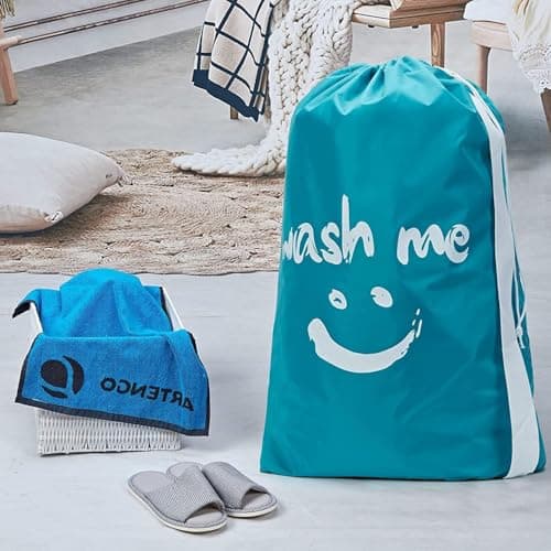 CJWLKJ 2 Pack XL Travel Laundry Bag with Strap, Dirty Clothes Organizer, Carry Up to 4 Loads of Laundry, Easy Fit a Laundry Hamper or Basket, Sky Blue and Blue — view 2