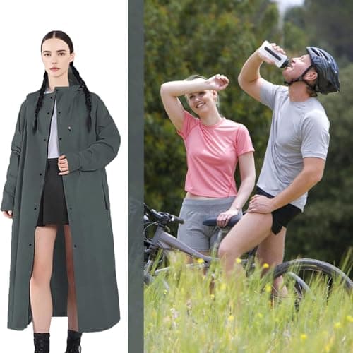 Women's Long Raincoat, Waterproof Rain Jacket, Long Rain Protection, Reusable Windproof Poncho for Outdoor Activities, Lightweight Windbreaker for Camping, Fishing, Travel, Riding and Hiking — view 6