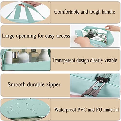 3-Pack Toiletry Bags,Clear Waterproof PVC+PU Travel Wash Bags with Handle-Large Capacity Cosmetic Bag,Unisex (Mint Green) — view 4