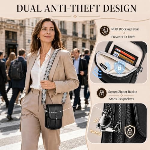 ONETOALL Genuine Leather Crossbody Bags for Women Anti-Theft with 2 Straps — view 3