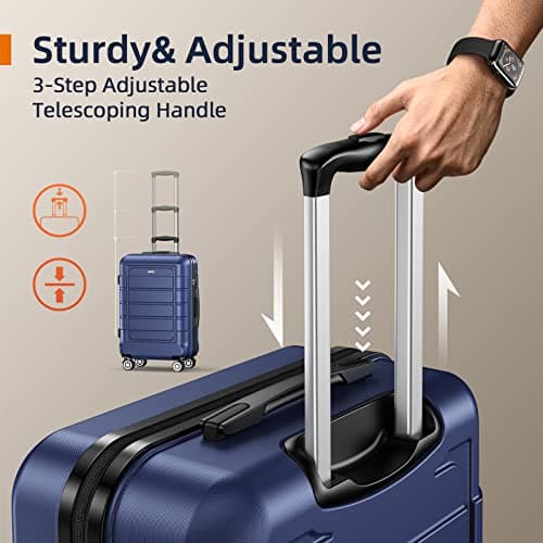 SHOWKOO Luggage Set 3 Piece PC Hardshell Expandable Suitcase, Deep Blue — view 6