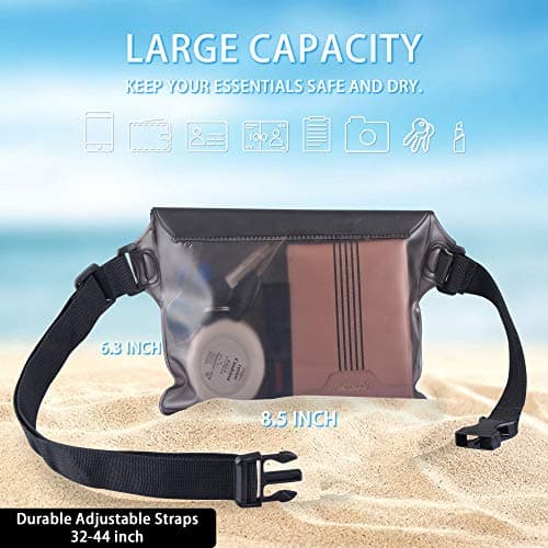 ipow Waterproof Pouch Bag Case with Adjustable Waist Strap [2 Pack] Transparent Screen Touchable for Beach, Swimming, Boating, Fishing, Hiking - Keep Your Phone and Valuables Safe and Dry — view 5