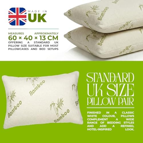 Bedding Essentials Soft Bamboo Memory Foam Pillow | Firm Support Pillow for Sleeping | Breathable Bamboo Cover | Premium Memory Foam for Back Support & Travel Use | 60 × 40 × 13 cm | Made in UK — view 5