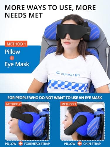 SARISUN Airplane Travel Pillow with Chin Strap, Stable Head Support, Black — view 2