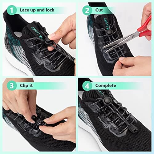 AIXMEET 5 Pairs Elastic Shoe Laces for Kids & Adults No Tie Shoe Laces Lock Shoe laces Suitable for Sneakers Hiking Shoes Board Shoes Casual Shoes Boots(Black+White+Grey+Blue+Yellow) — view 2