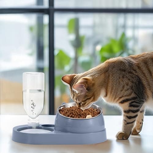 Dog Bowls and Pet Water Dispenser Bottles Automatic Gravity Dog Feeder Set Raised Stainless Steel Cat Bowl for Dog Cat Puppy Kitten (Grey, small) — view 4