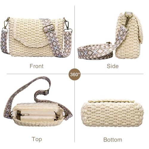 Toptime Straw Bag for Women, Small Summer Crossbody Bag with Zipper, Handmade Woven Boho Shoulder Bags with Adjustable Wide Strap, Stylish Beach Straw Handbag for Holiday Travel Vacation Shopping — view 6