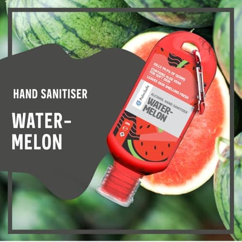 Palm Safe Watermelon 3 Pack 60ml Anti Bacterial Premium Hand Sanitiser Travel Size Refillable Clip Bottle Quick Drying Non Sticky Extra Moisturising Kills 99.9% of Viruses and Bacteria — view 3