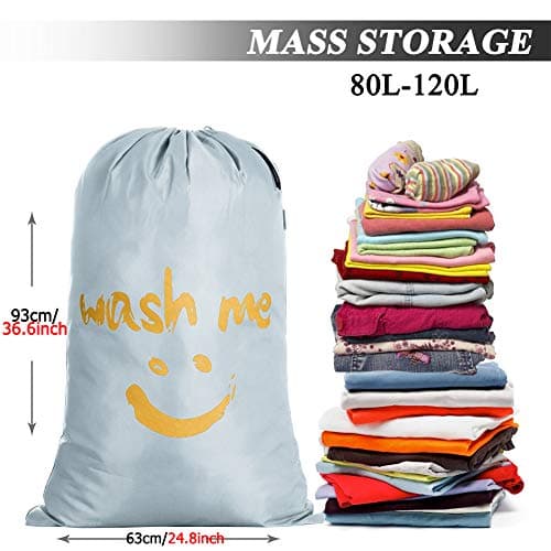 IHOMAGIC Large Travel Laundry Bag, Large Laundry Bag, Wash Me Storage Bag, Hand Washable, Lightweight Bag for Dirty Clothes 120L for Dorm Camp and Apartments Travel, Silver — view 2