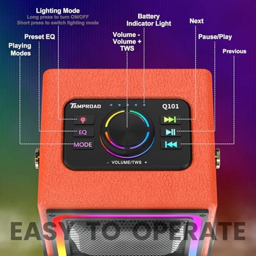 Bluetooth Speaker, 120W Peak Power Portable Speakers Wireless (Orange) — view 6