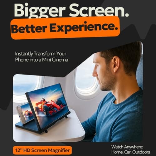 Phone Screen Magnifier 12" – Foldable HD Mobile Projector Amplifier for Smartphones, Portable Stand for Movies, Gaming & Travel, Gift Gadget for All Ages (Black) — view 5