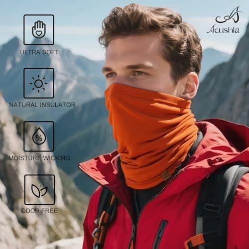 ACUSHLA Merino Wool Neck Gaiter, Ski Mask Neck Warmer Unisex, Maple Leaf — view 2