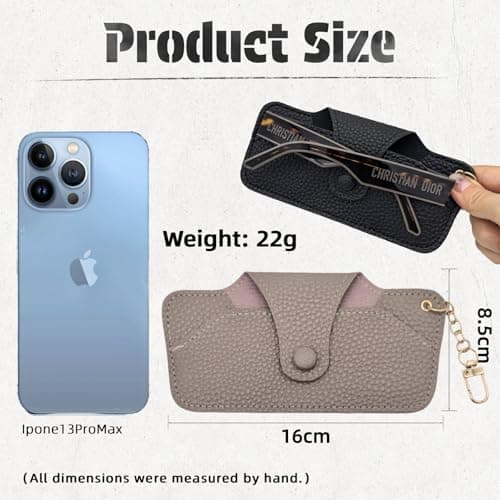 JiaaOne 2Pcs Slim Glasses Case -Leather Glasses Case with Keychain for Bags, Sunglasses Case for Women Men, Travel Business Gift (Black & Khaki) — view 2