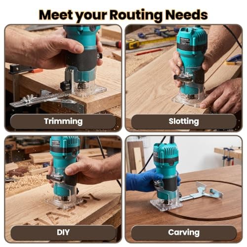 YEARTOP 800W Palm Router Tool 6-Speed Trim Router with 1/4"(6.35mm) 5 Bits — view 6