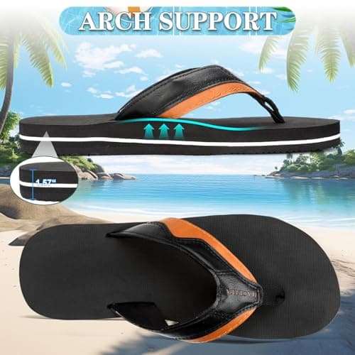HAOLIRA Flip Flops Men Arch Support Summer Beach Travel Orthotic Walking Thong Sandals Non Slip Lightweight Comfortable Outdoor Pool Shoes UK Size 8-13 (04 Tawny/Black 41/US 7) — view 5