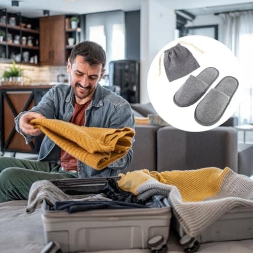 EQLEF Travel Slipper for Women and Men with Storage Bag, 1 Pair Outdoor Foldable Portable Non-Disposable Spa Slippers (Grey, UK Footwear Size System, Adult, Men, Numeric Range, Medium, 6, 9) — view 2
