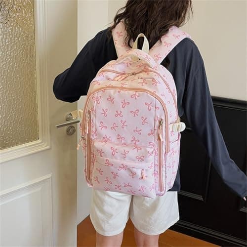 White Large Capacity Campus Backpack with Matching Meal Bag and Pencil Case Floral Print Lightweight Durable Casual Versatile Rucksack with Ergonomic Straps for School Outdoor Travel Daily Use Bookbag — view 4