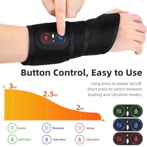 Rechargeable Wrist Hand Heating Pad Massage for Pain Relief, Cordless Heated Wrist Brace for Carpal Tunnel, Red Light Therapy Adjustable Heated Wrist Massager Wrap — view 6