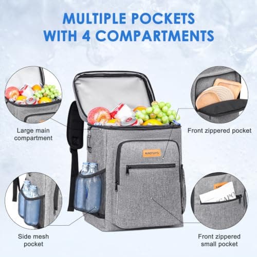 24L Insulated Soft-Sided Cooler Backpack for Camping Beach Picnic & Travel — view 5