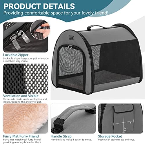 PETSFIT Soft Dog Crate, Travel Bag Carrier- 19 Inch Lightweight, Thick Cushion, Roomy, Easy to Set Up, Portable Pop Up Dog Carrier, Sturdy Portable Cat Kennel Grey — view 3