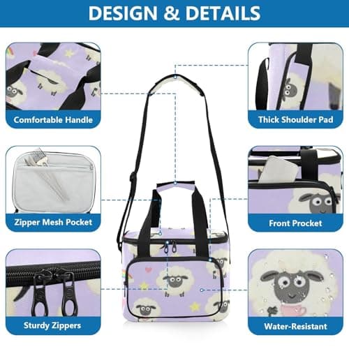 Wudan Magical Sheep Lavender Purple Insulated Cooler Bag 6mm EPE Foam Filled Road Trip Office Workers — view 4