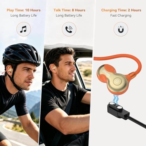OHAYO Running Headphones Wireless, Open Ear Headphones Wireless, Bluetooth V6.0 Earphones, Noise Cancelling Mics, IPX7 Waterproof,10h Playtime for Running, 2h Magnetic Fast Charging (Orange) — view 5