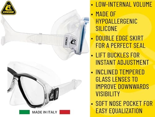 Cressi Perla Separate Glass Mask & Snorkel Set for Adults - Low-Volume Diving Mask - Dry-Top Snorkel Set - For Diving & Snorkelling - Black / Black - Single Perla Mask — view 3