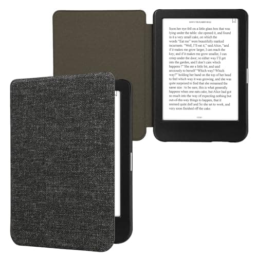 kwmobile Case Compatible with Kobo Clara BW/Colour - Book Style Fabric e-Reader Cover Flip Folio Case - Dark Grey