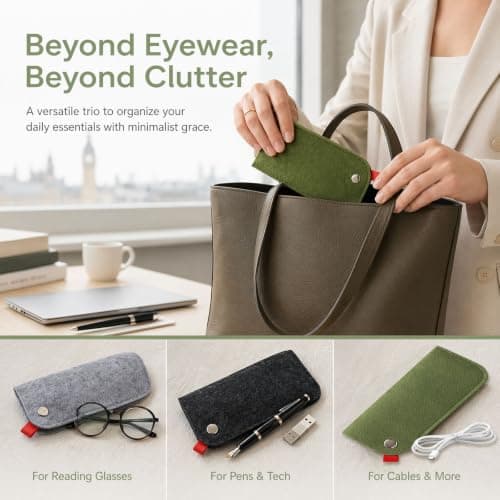 KIPTVO 3Pcs Felt Fabric Flat Slim Eyeglasses Case, Portable Soft Glasses Case for Men Women, Lightweight Sunglasses Pouch, Durable Sunglasses Case for Travel Daily Use — view 6