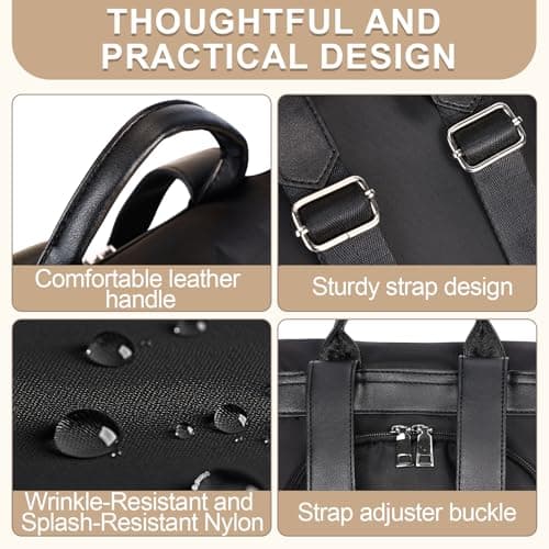 Eshow Backpack Womens Anti Theft with Purse, Ladies Rucksack Fashion, Shoulder Bag Nylon Casual, Small Daypack Handbag for Girls Daily Travel School Work Black — view 6