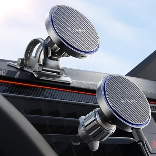 LISEN for Wireless Magsafe Car Mount Charger [15W Top Charge] Car Phone Holder Wireless Charger for iPhone 17 Pro Max Magnetic Phone Holder Cars for iPhone 17 Pro Max Air 16 15 14,Fiber Black