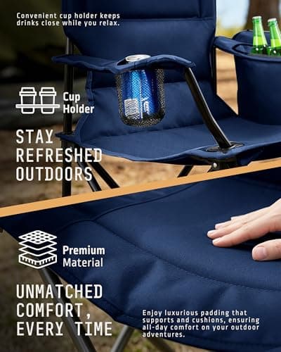 Voyager Folding Camping Chairs 2 Pack with Cooler Bag, Lightweight Q195 Steel Frame, 600D Oxford Fabric, Portable & Comfortable - Navy — view 3