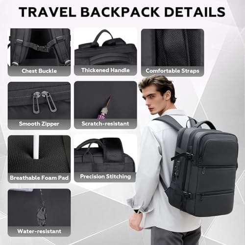 Vacuum Backpack Travel Bag with Pump, Easyjet Cabin Bag 45x36x20 Large Hand Luggage, 50L Black Backpacks with Laptop Compartment, Personalised Carry On Bag for Women Men Air Compression Backpack — view 4