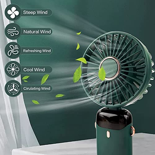 LYMYBETY Portable Handheld Fan, 4000mAh Mini USB Rechargeable Fan with Digital Display, Small Personal Pocket Fans with 5 Speeds, Hand Held Fans with Lanyard and Base for Home Travel (Green) — view 6