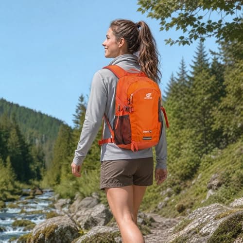 SKYSPER Small Hiking Backpack, 20L Lightweight Travel Backpacks Hiking Daypack Rucksack Women Men for Trekking Backpacking Outdoor Sports(Orange) — view 2